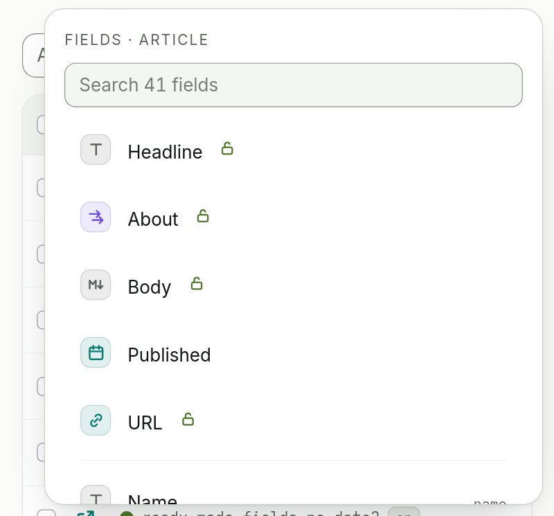 A collection's fields and the choice of fields its type still offers.